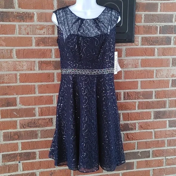 Kay Unger | Dresses | Kay Unger Navy Blue Illusion Tank Shimmer Dress Size  6 579 | Poshmark